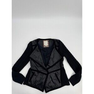 Anthropologie Elevenses Moto Faux Leather Mixed Media Jacket Women's Small Black
